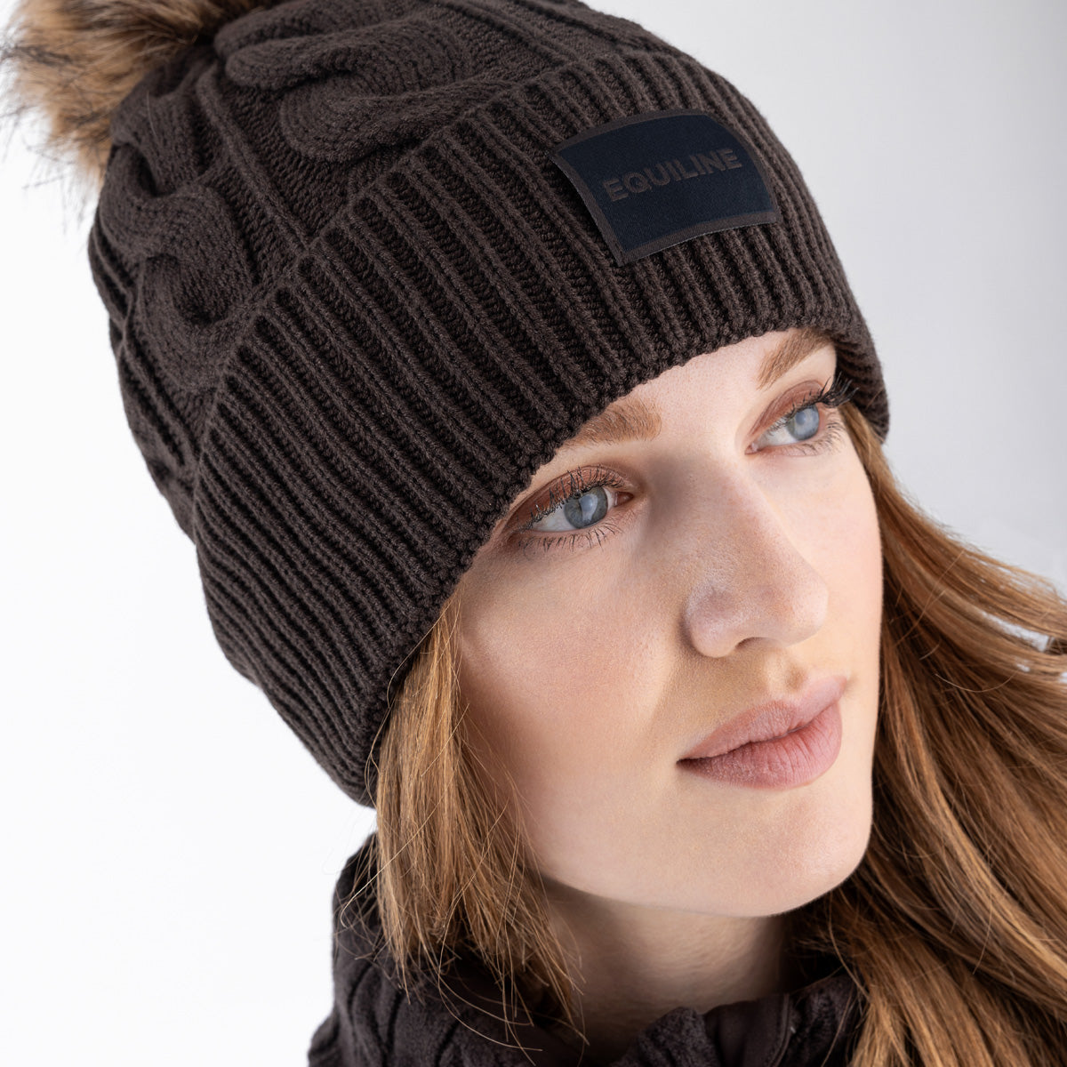 Equiline Knitted Pom Pom Hat Eqgat Coffee Bean