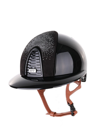 Kep Italia Riding Helmet Cromo 2.0 Polish Polo Peak Black  Shaded Silver Insert Beige Chin Strap