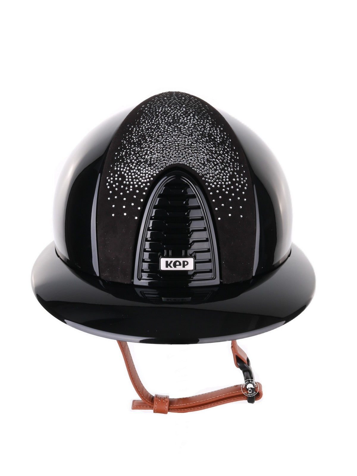 Kep Italia Riding Helmet Cromo 2.0 Polish Polo Peak Black Shaded Silver Insert Beige Chin Strap