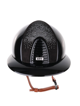Kep Italia Riding Helmet Cromo 2.0 Polish Polo Peak Black  Shaded Silver Insert Beige Chin Strap