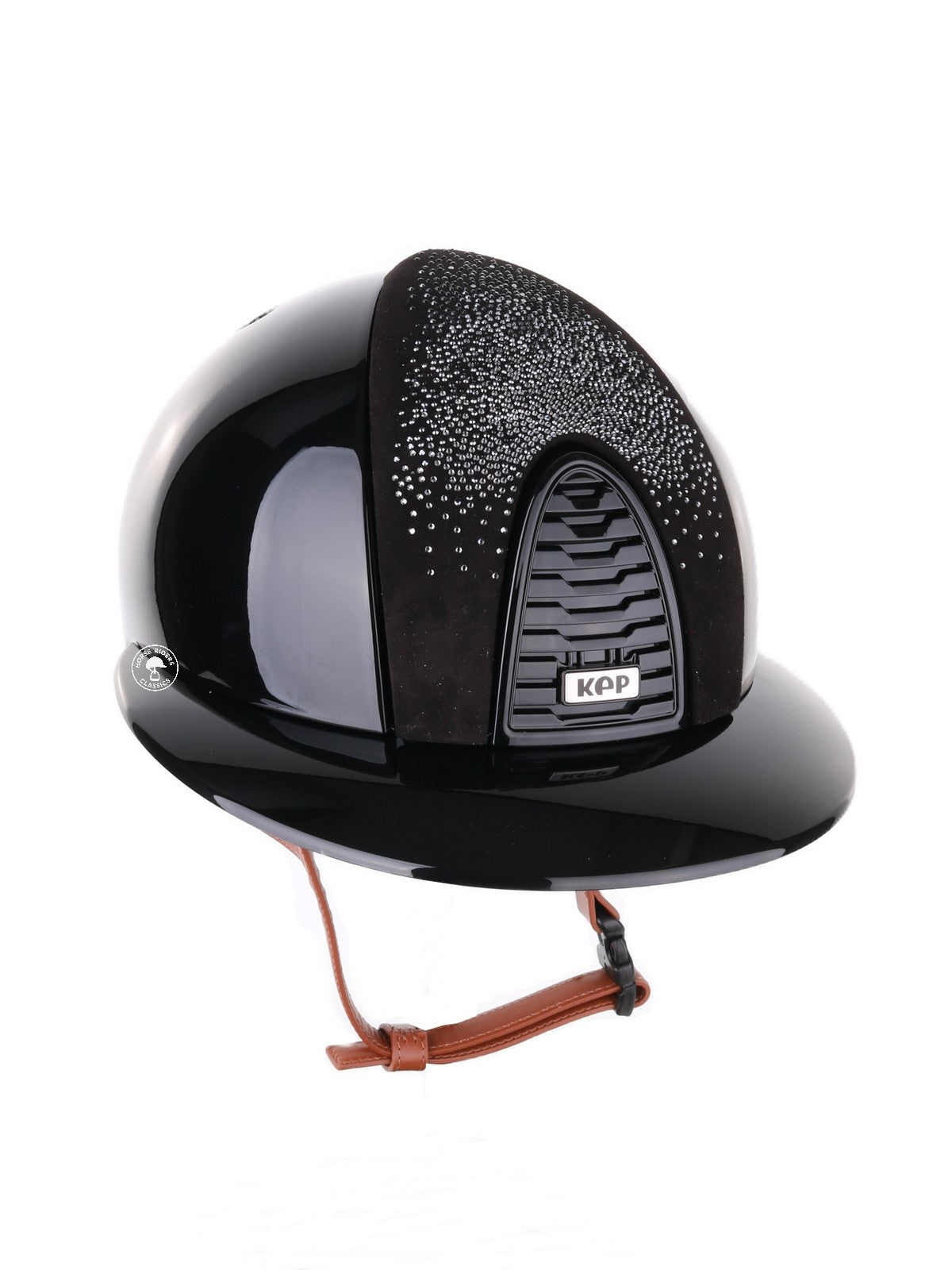 Kep Italia Riding Helmet Cromo 2.0 Polish Polo Peak Black Shaded Silver Insert Beige Chin Strap