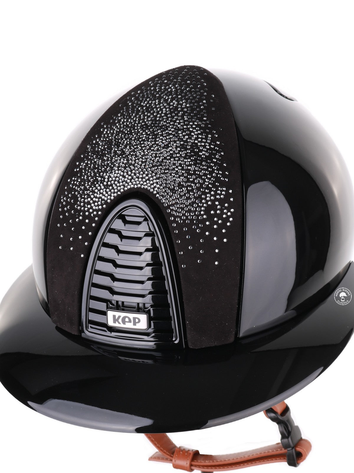 Kep Italia Riding Helmet Cromo 2.0 Polish Polo Peak Black Shaded Silver Insert Beige Chin Strap