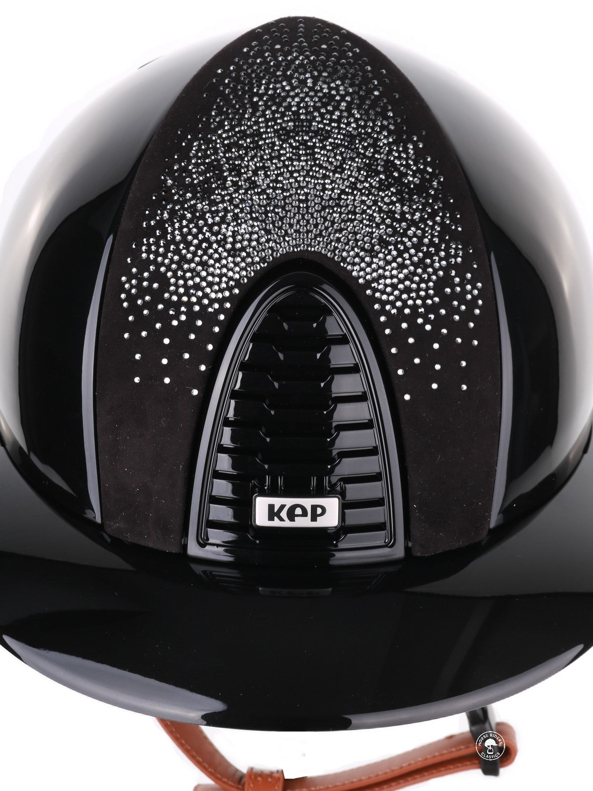 Kep Italia Riding Helmet Cromo 2.0 Polish Polo Peak Black Shaded Silver Insert Beige Chin Strap
