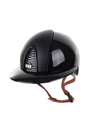 Kep Italia Riding Helmet Cromo 2.0 Polish Polo Peak Black Textile Inserts Beige Chin Strap