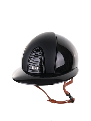 Kep Italia Riding Helmet Cromo 2.0 Polish Polo Peak Black Textile Inserts Beige Chin Strap