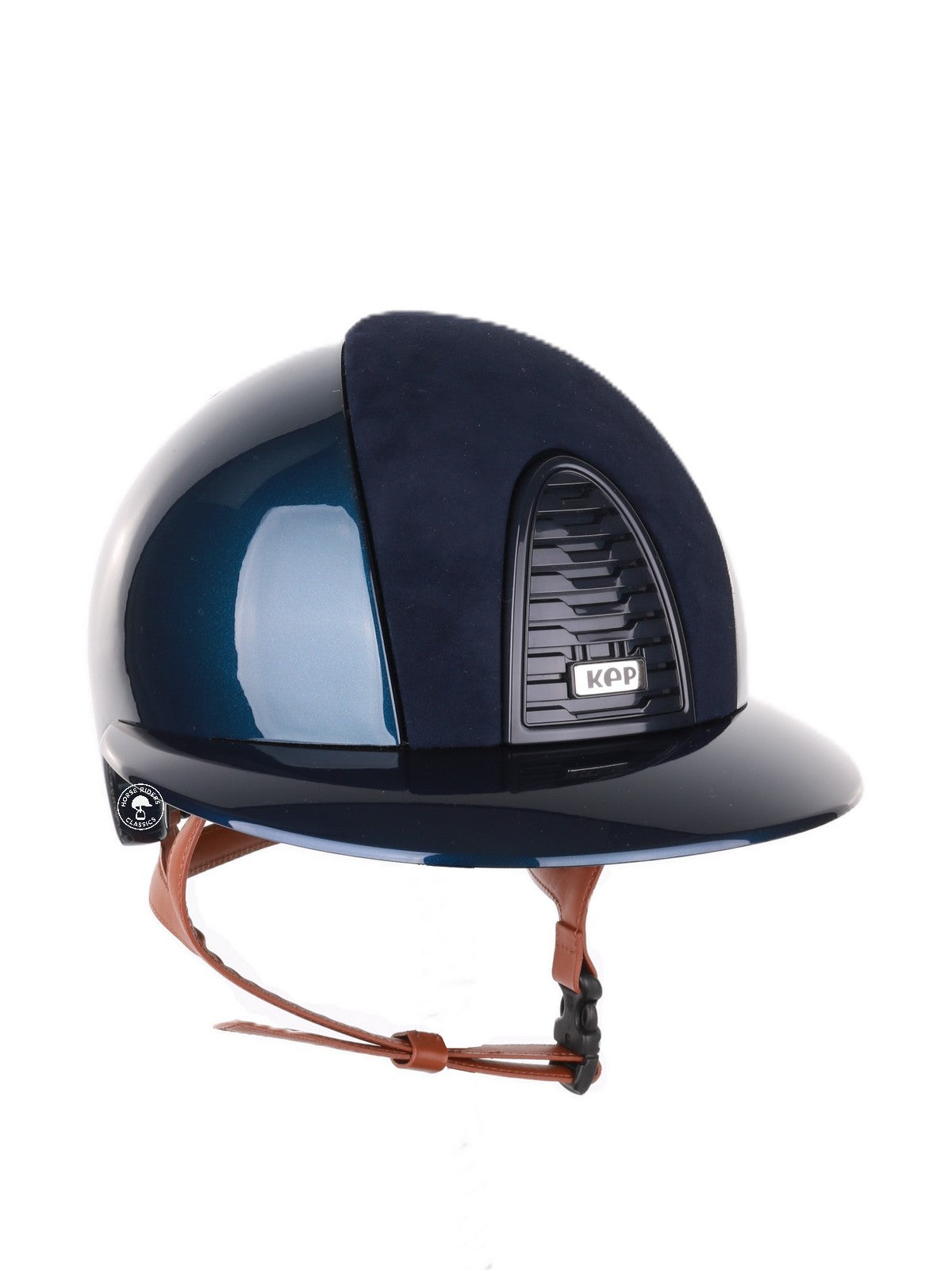 Kep Italia Riding Helmet Cromo 2.0 Shine Polo Peak Blue RAW Frame Suede Blue Insert Beige Chin Strap