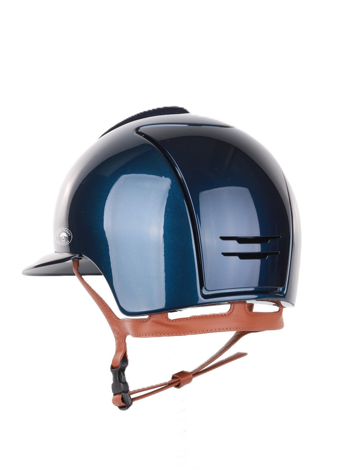 Kep Italia Paardrijhelm Cromo 2.0 Shine Polo Klep Blauw RAW Frame Suede Blue Insert Beige Kinband