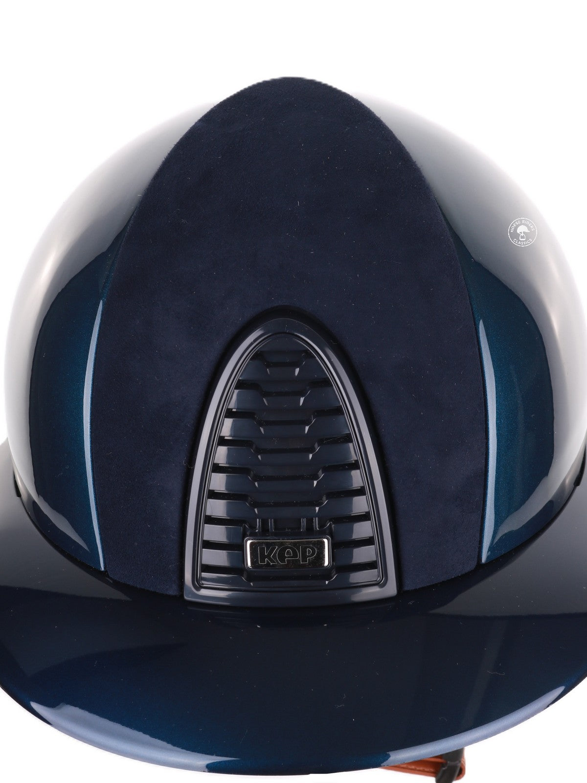 Kep Italia Paardrijhelm Cromo 2.0 Shine Polo Klep Blauw RAW Frame Suede Blue Insert Beige Kinband