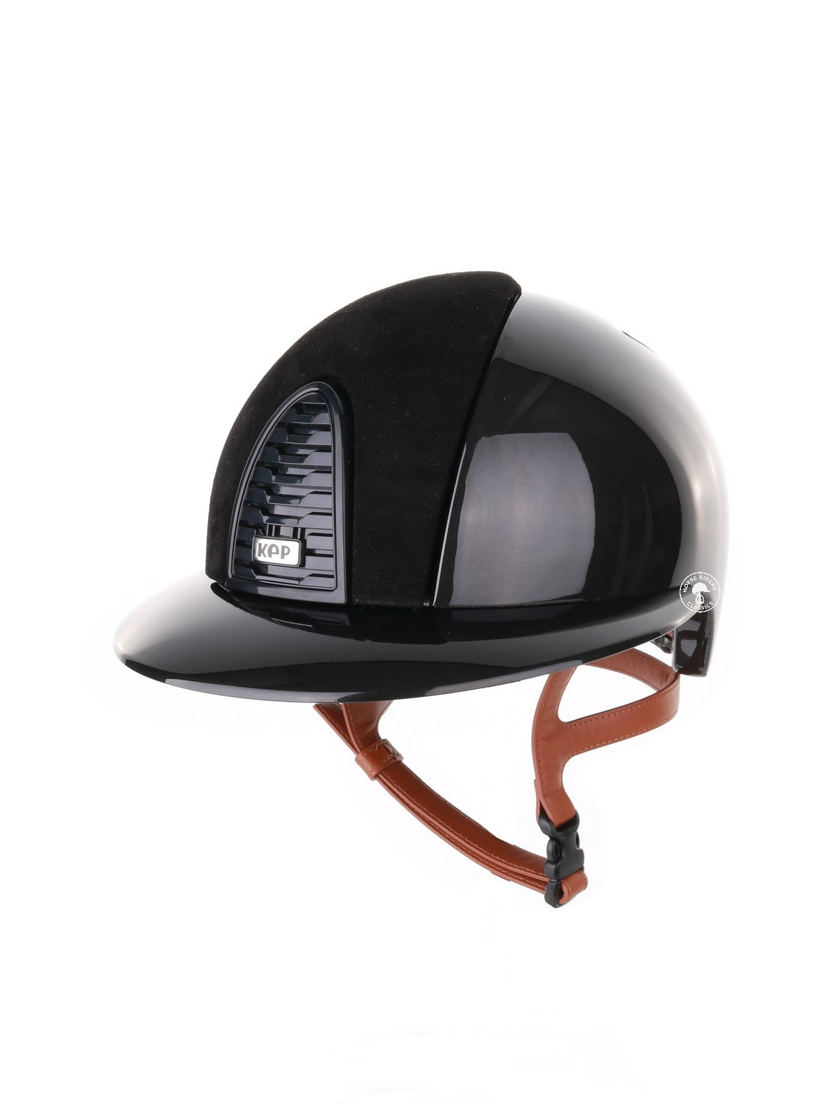 Kep Italia Paardrijhelm Cromo 2.0 Shine Polo Klep Zwart RAW Frame Suede Insert Beige Kinband