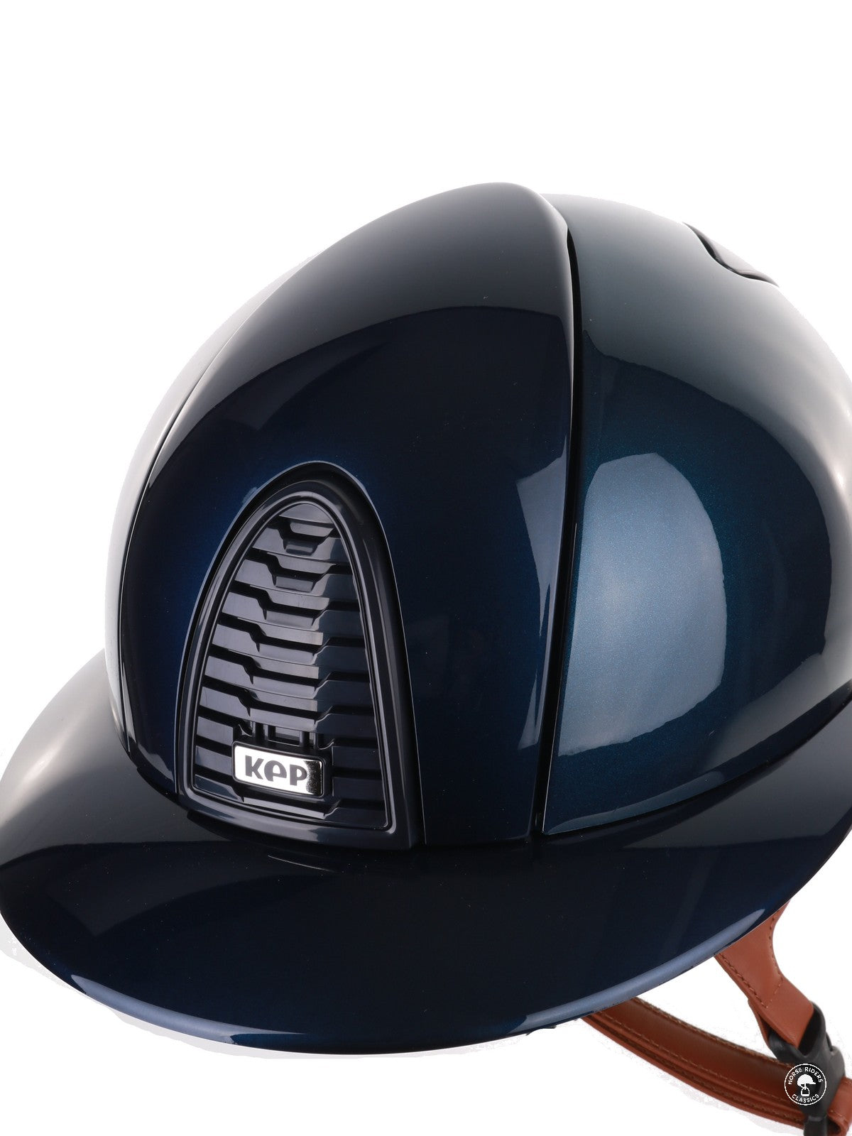 Kep Italia Riding Helmet Cromo 2.0 Shine Polo Peak Blue RAW Frame Beige Chin Strap