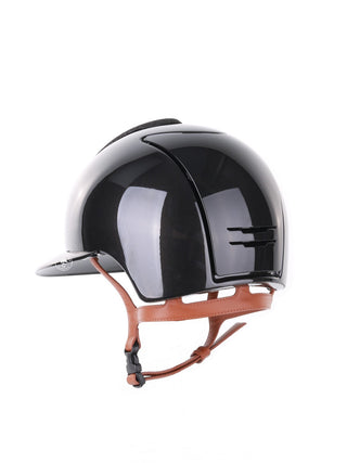 Kep Italia Riding Helmet Cromo 2.0 Shine Polo Peak Black RAW Frame Luminor Insert Beige Chin Strap