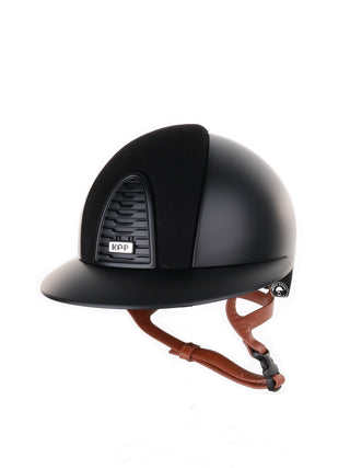 Kep Italia Riding Helmet Cromo 2.0 Textile Polo Peak Black Suede Insert Beige Chin Strap