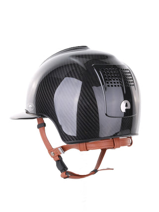 Kep Italia Riding Helmet E-Light Carbon Polo Peak Black Beige Chin Strap