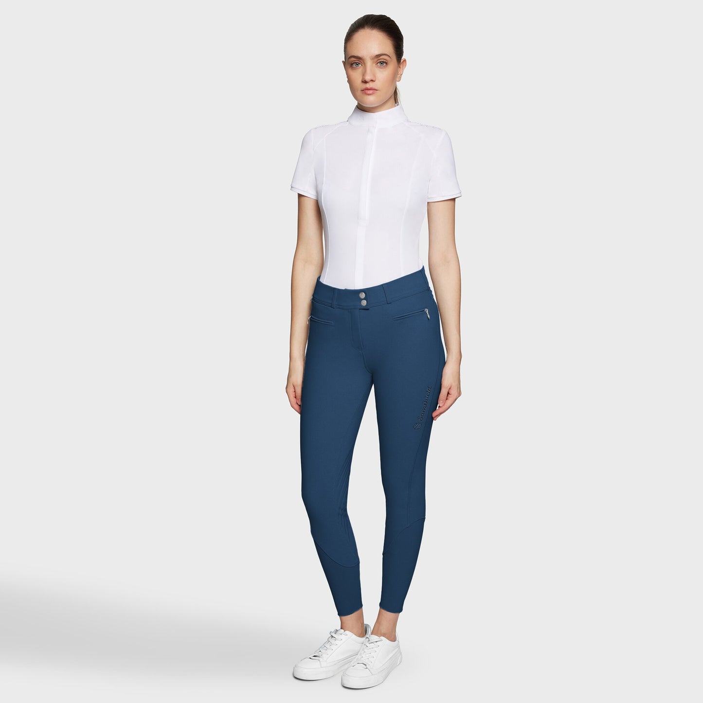 Samshield Riding Breeches Knee Grip Ladies Clara Metal Dots High Waist Celestial Blue