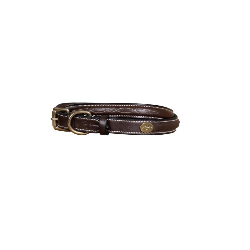 Dyon leather dog collar fancy stitching Brown