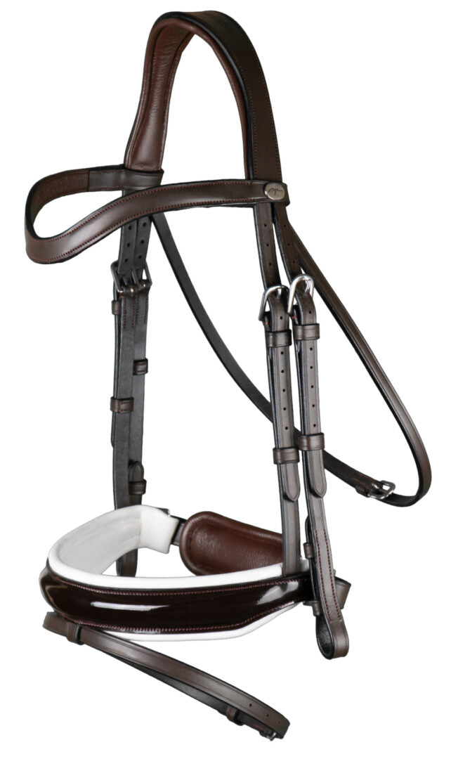Dyon Working Collection Large Crank Noseband Bridle Patent white Brown