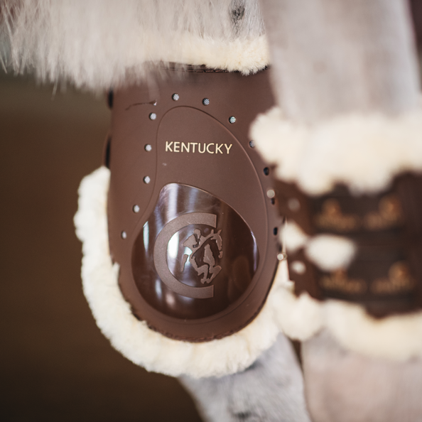 Kentucky Horsewear fetlock boots elastic sheepskin Braun