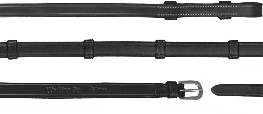 Dyon Working Collection Leather Curb Reins With 7 Leather Loops 16mm Black