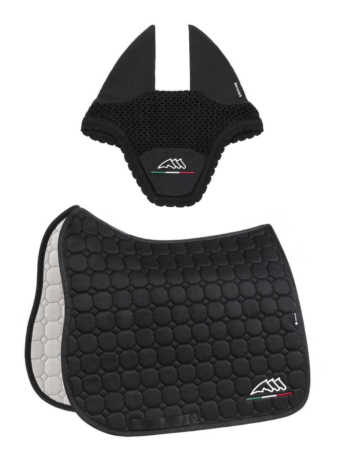 Equiline Set Saddle Pad and Fly hat Eqflaggy Dressage Black