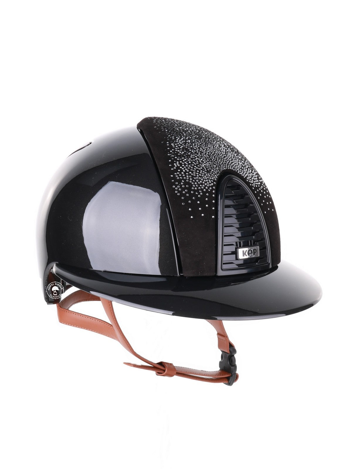 Kep Italia Riding Helmet Cromo 2.0 Shine Polo Peak Black RAW Frame Shaded Silver Insert Beige Chin Strap