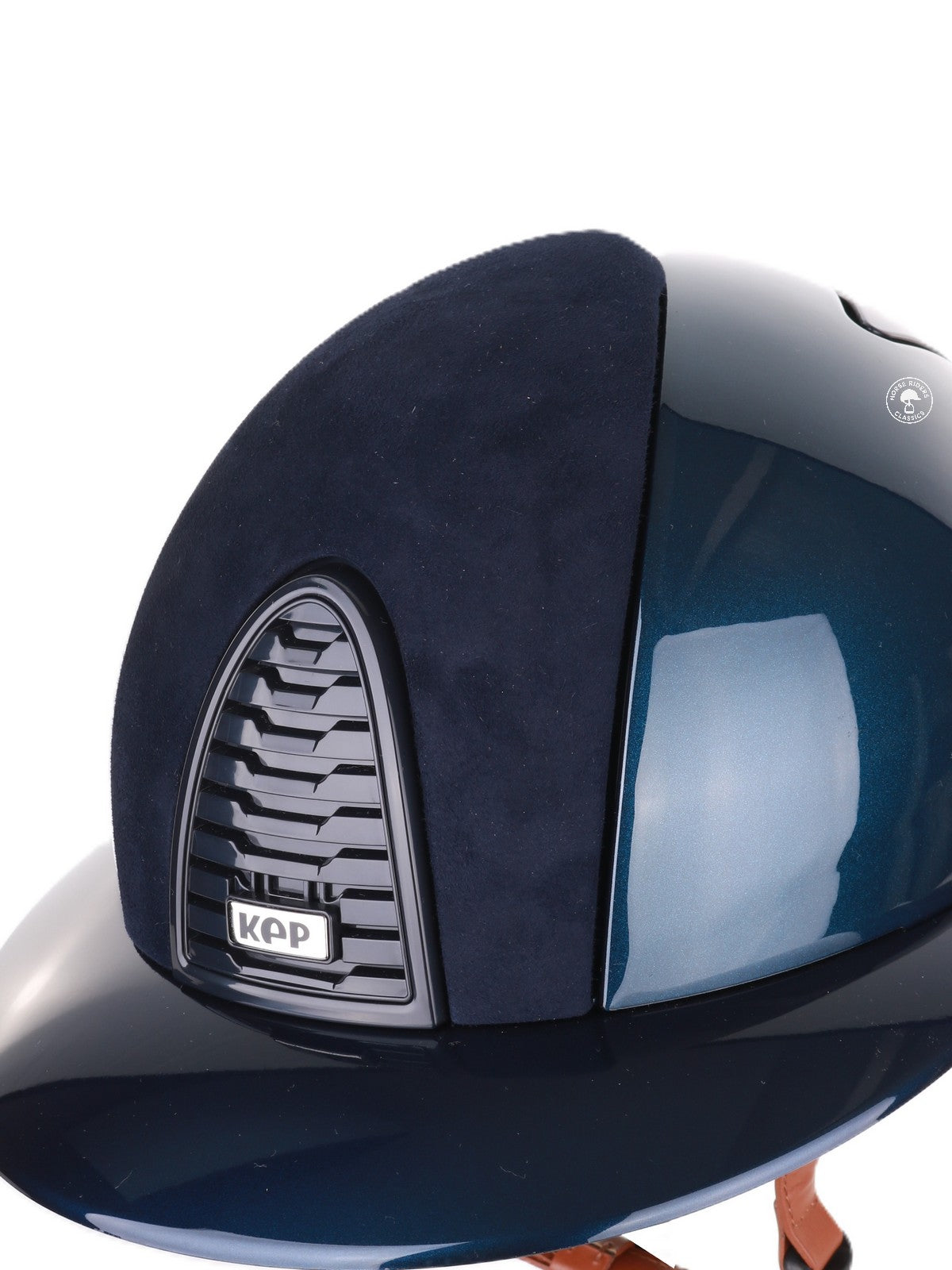 Kep Italia Riding Helmet Cromo 2.0 Shine Polo Peak Blue RAW Frame Suede Blue Insert Beige Chin Strap