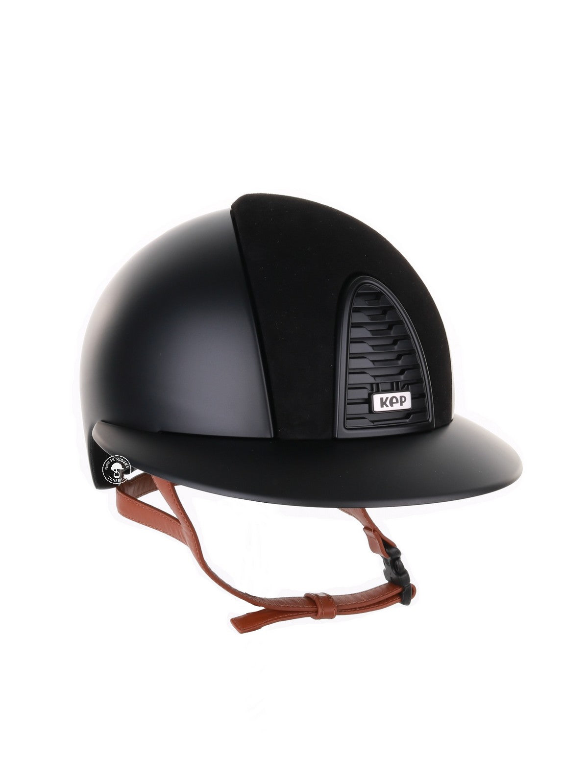 Kep Italia Riding Helmet Cromo 2.0 Textile Polo Peak Black Suede Insert Beige Chin Strap