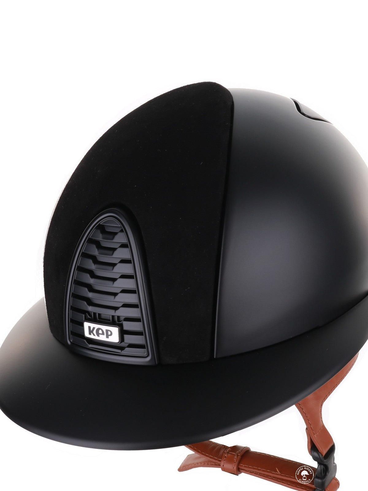 Kep Italia Riding Helmet Cromo 2.0 Textile Polo Peak Black Suede Insert Beige Chin Strap