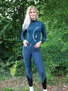 Equiline rijbroek dames knie grip hoge band Eufrekh Legion Blue