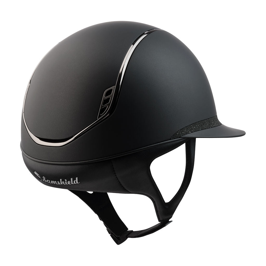 Samshield 2.0 Paardrijhelm Miss Shield Shadowmatt Crystal Fabric Frontal Band and Blazon Zwart
