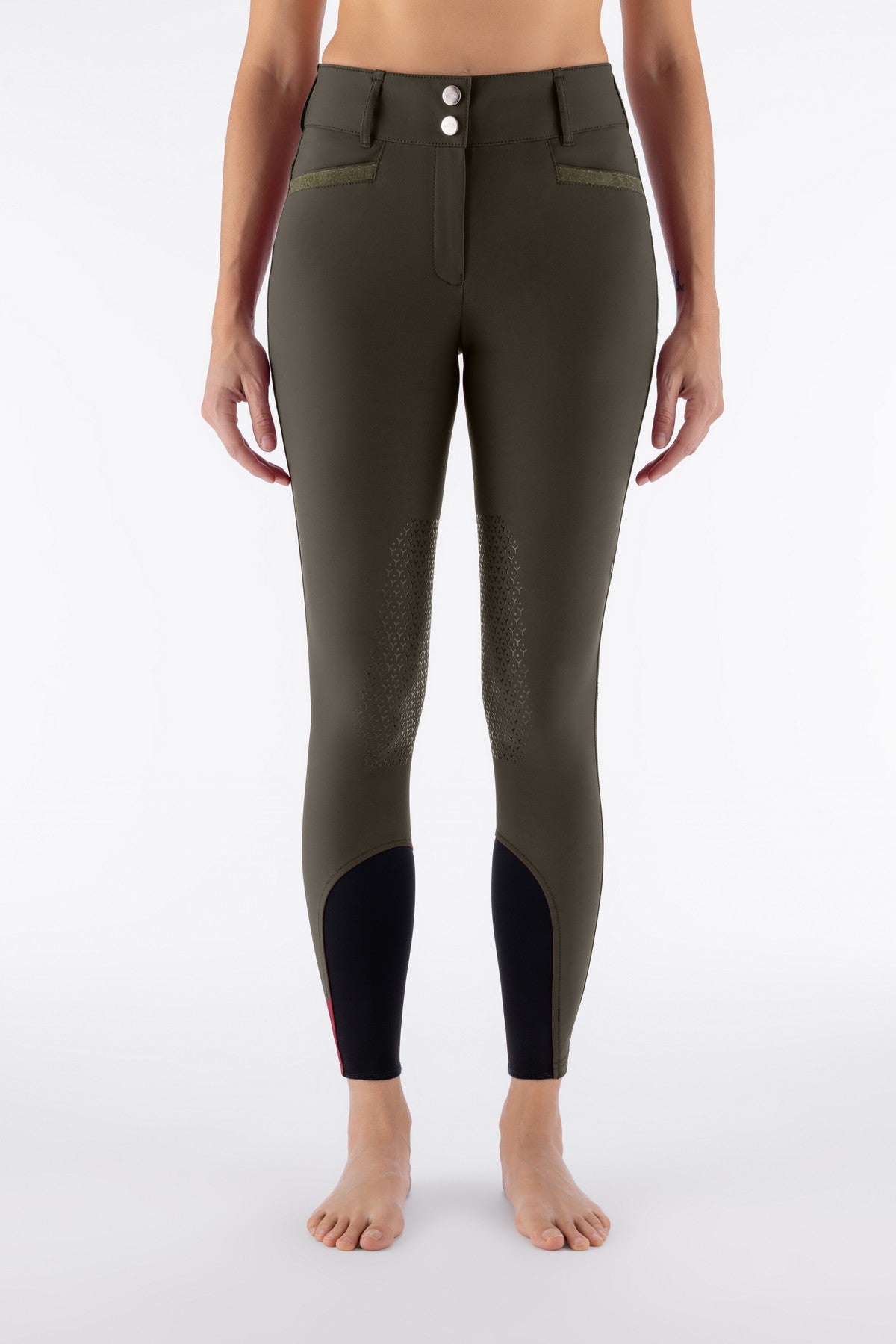 Equiline Women's Knee Grip High Waist Breeches Eqcrystalek Olive Night