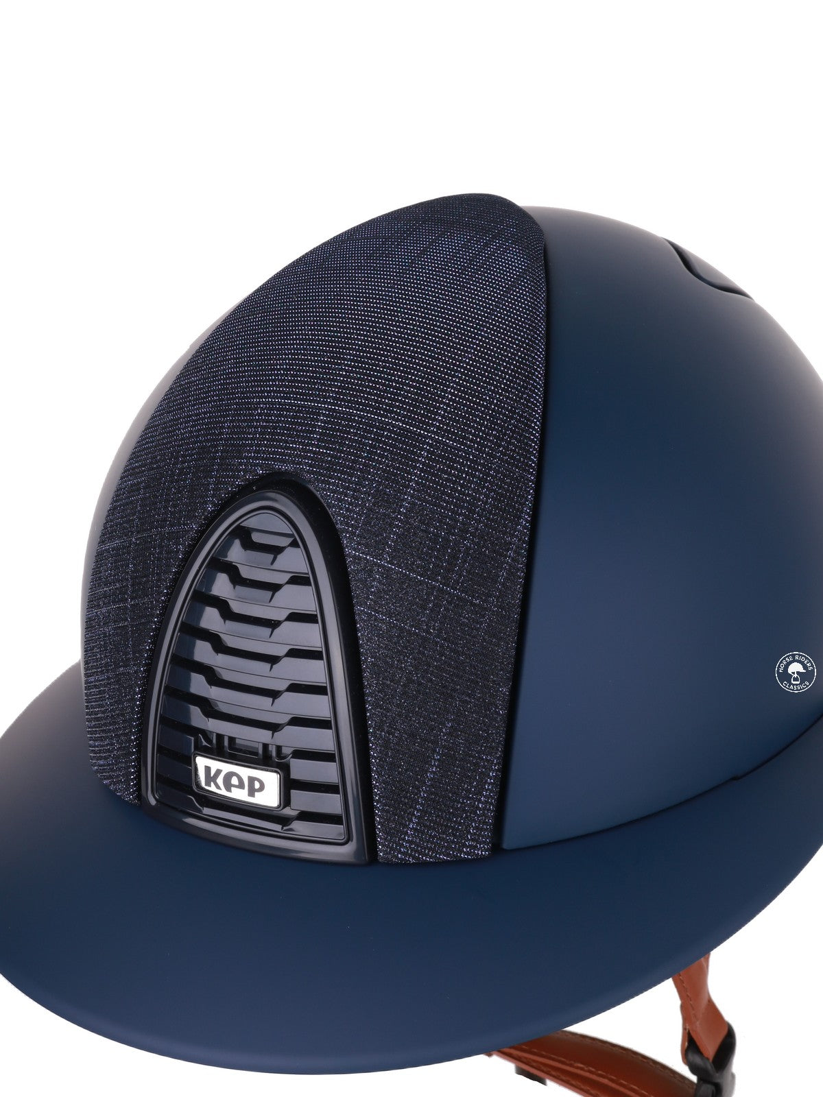 Kep Italia Paardrijhelm Cromo 2.0 Matt Polo Klep Blauw RAW Frame Galassia Dark Blue Insert Beige Kinband