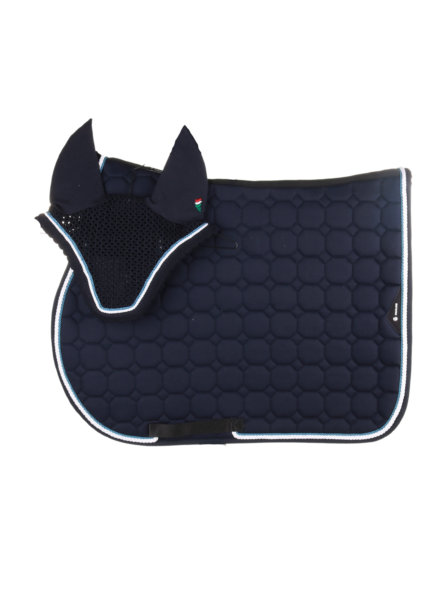 Equiline saddle pad and fly hat set Navy-White-Avio