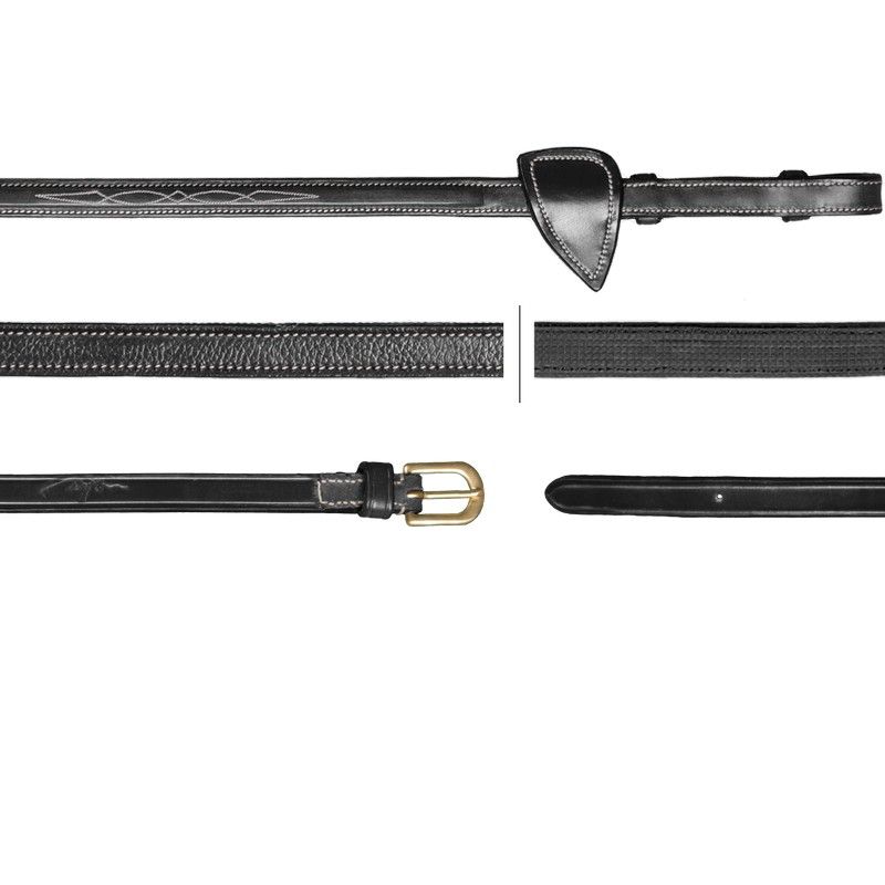 Dyon D Collection Leather reins with rubber grip inside 13mm Black