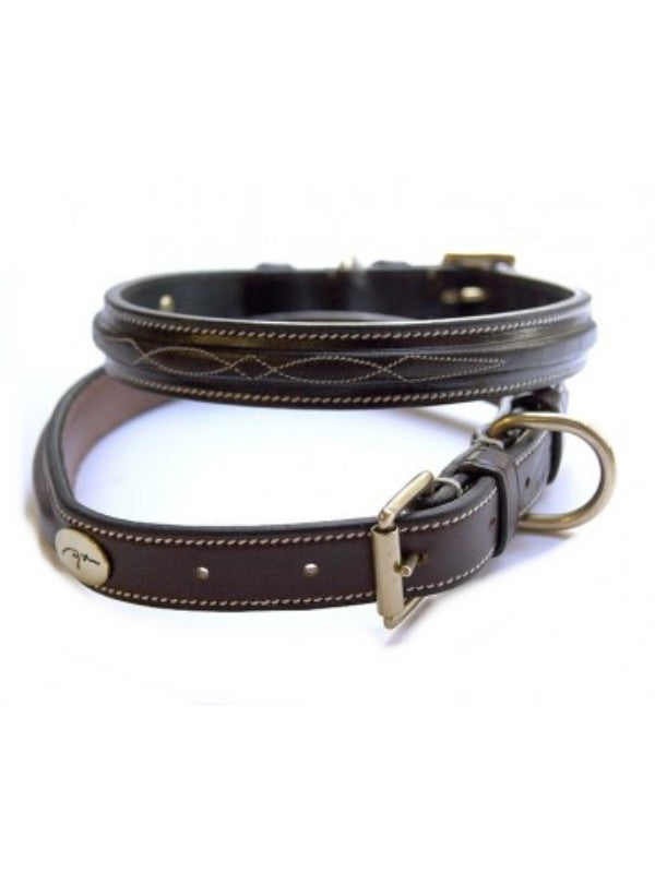 Dyon leather dog collar fancy stitching Brown