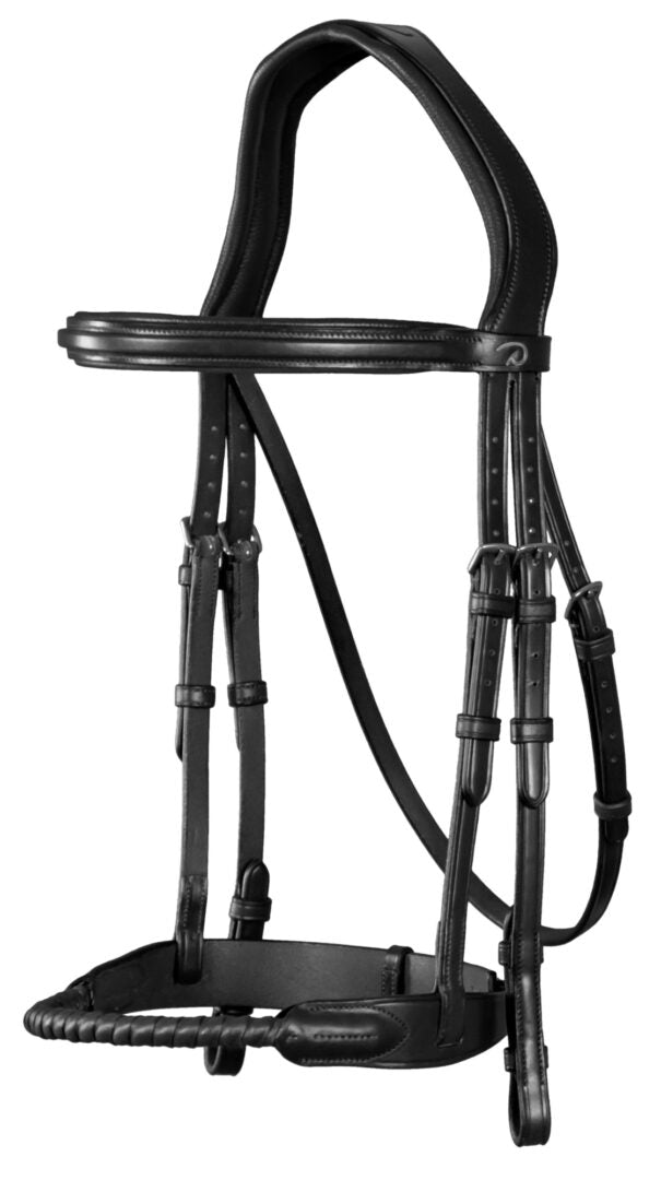Dyon New English Leather Covered Rope Noseband Bridle Black